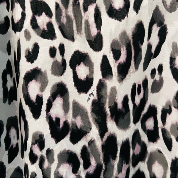 MILLY Silk Long Sleeve Ruffle Mini Dress in Leopard Print Size 4 - Picture 6 of 12